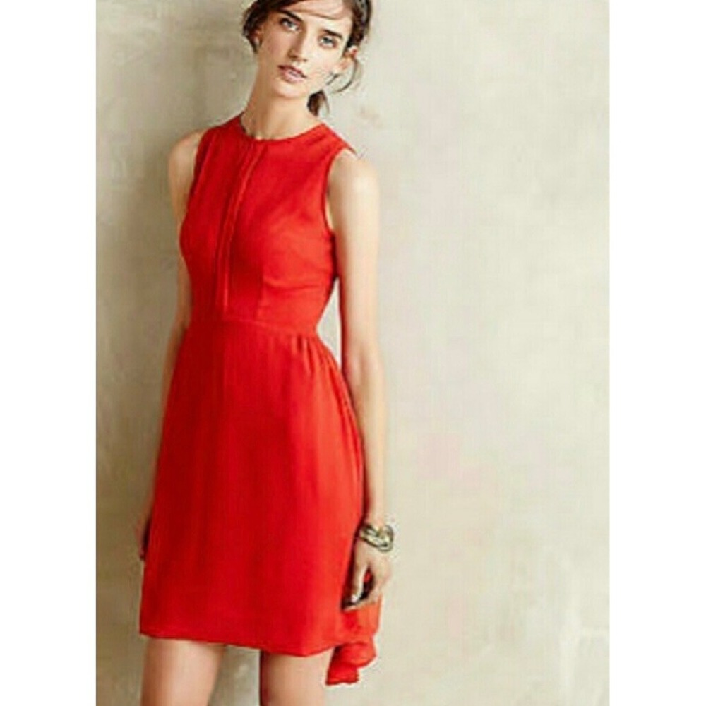 ANTHROPOLOGIE Red Sleeveless Dress Maeve Mini Short Fit Flare Bright Cocktail 4
